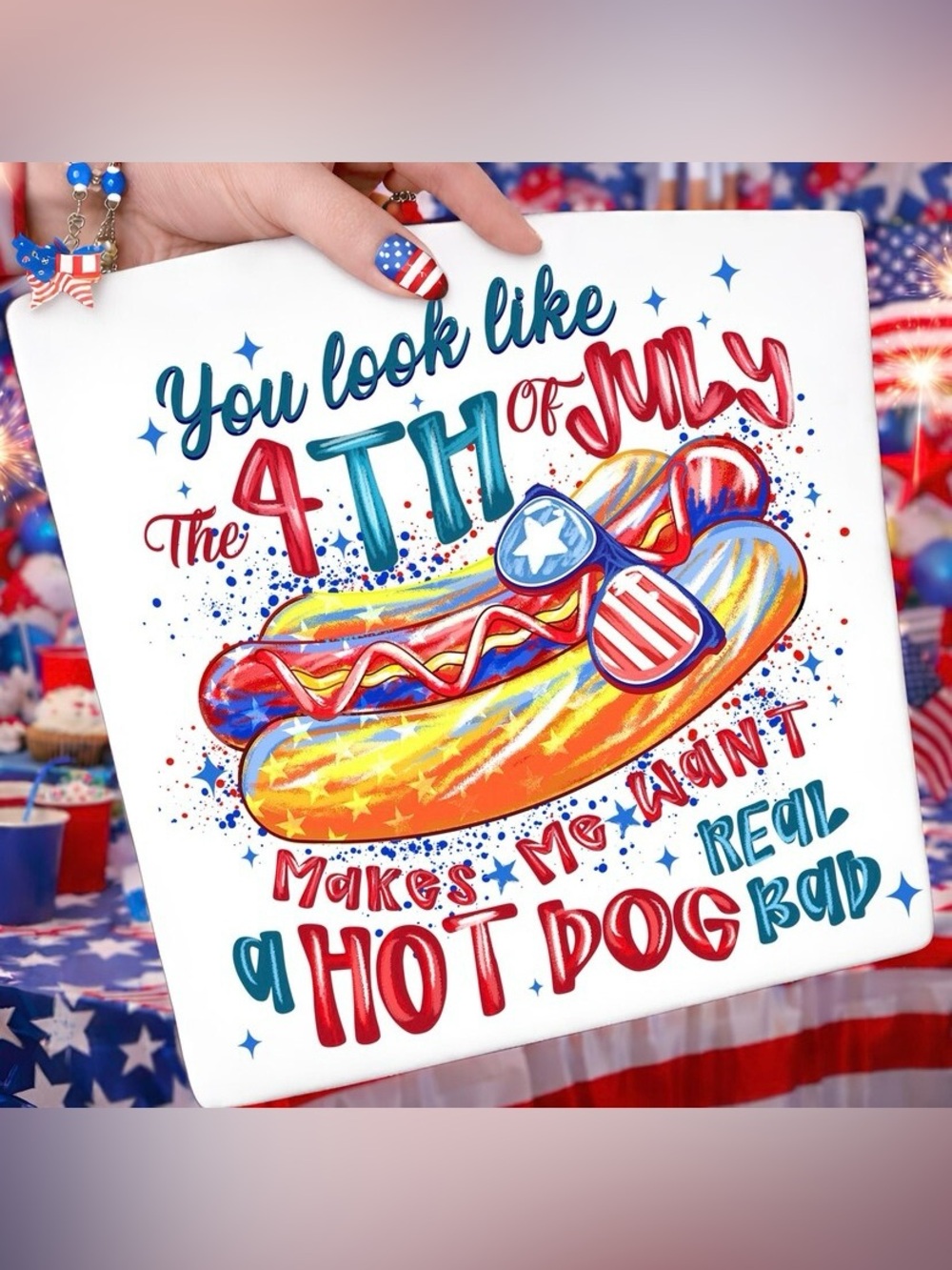 You Look Like the 4th of July Preppy Custom America Hot DOG Tee